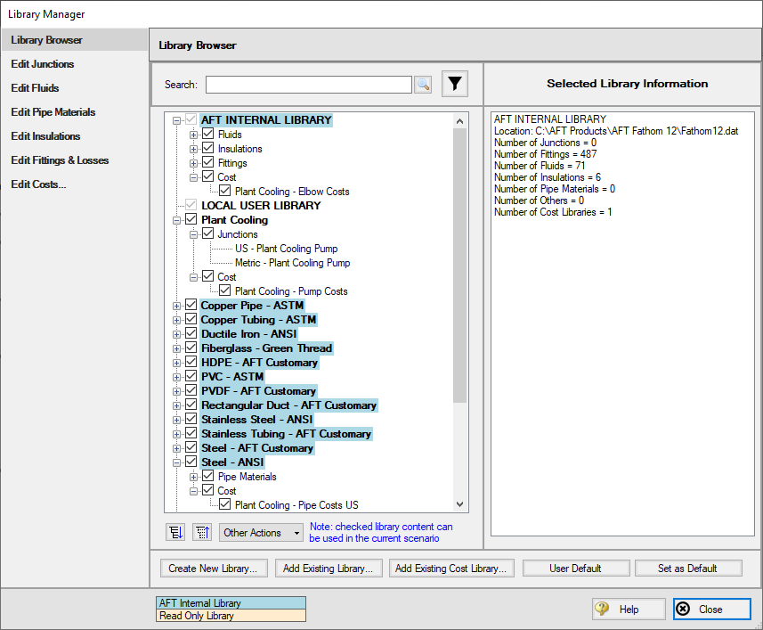The Database Manager window with connected engineering and cost databases.